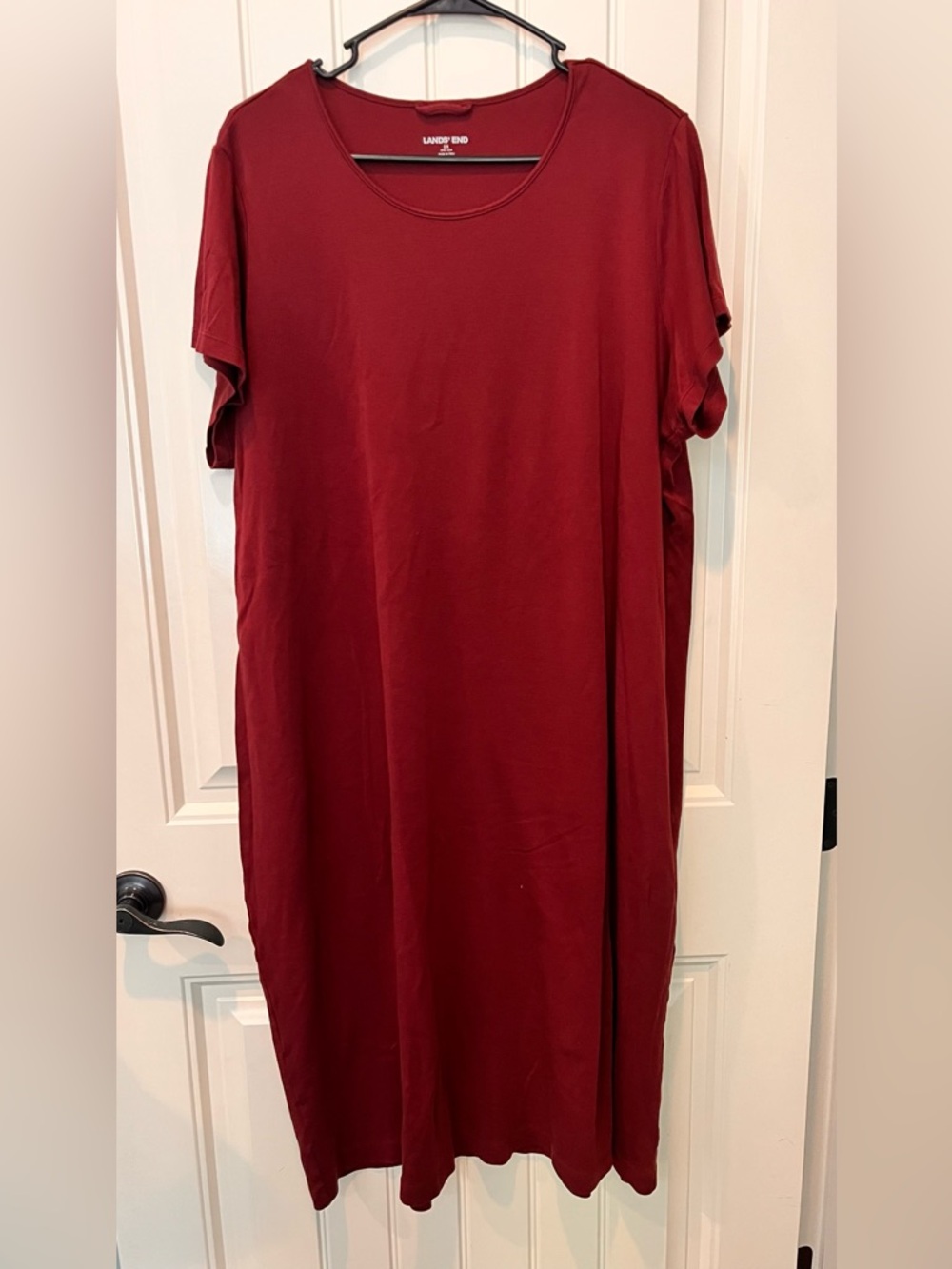 Lands' End Dress 2X (20W-22W) Burgundy 100% Cotton Lounge Day Comfort Wear EUC